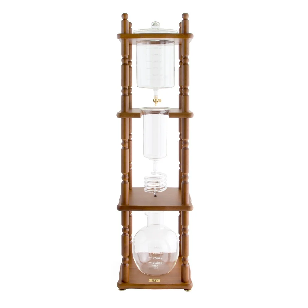 Yama Glass 25 Cup Cold Drip Maker Curved Brown Wood Frame