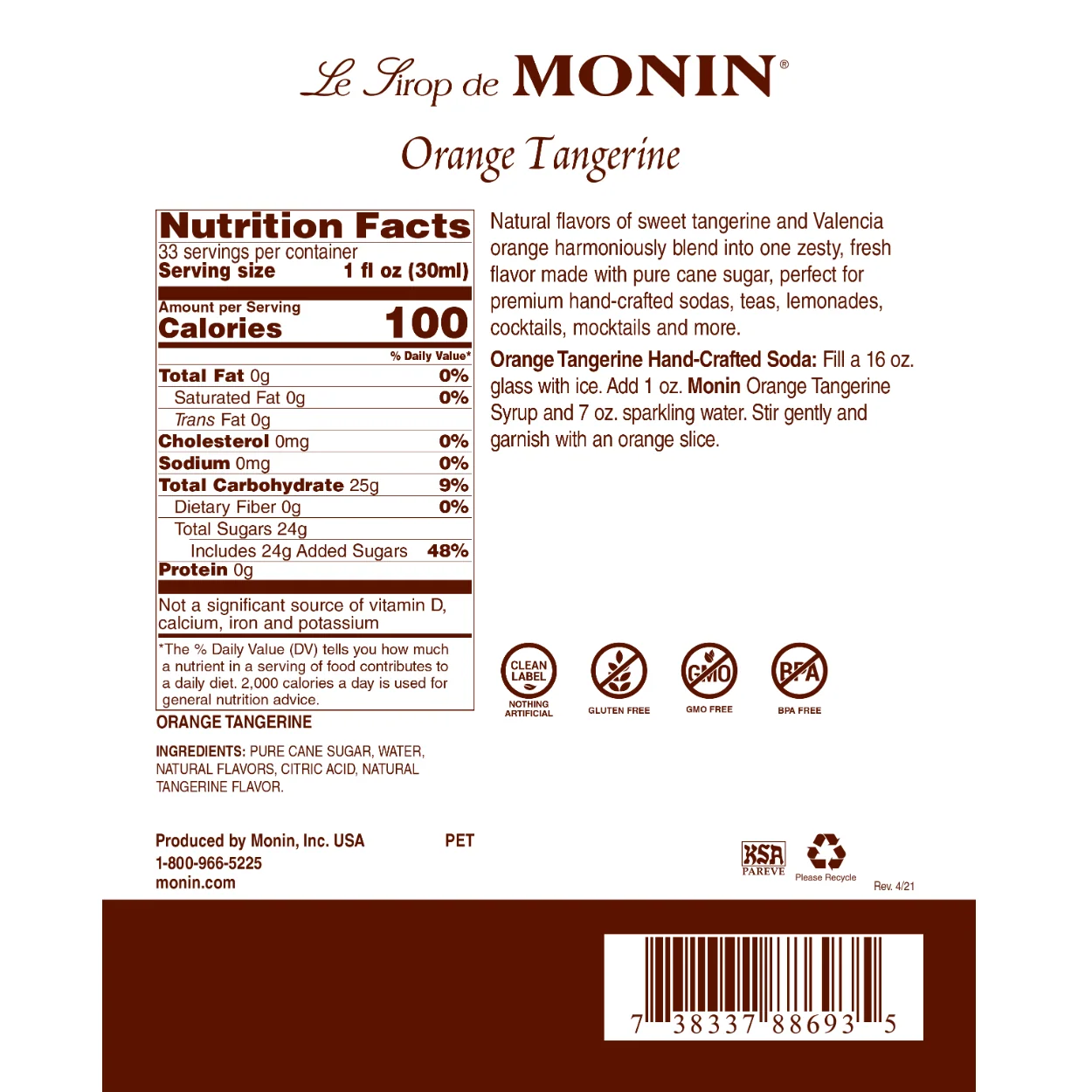 Monin Orange Tangerine Syrup - Image 2