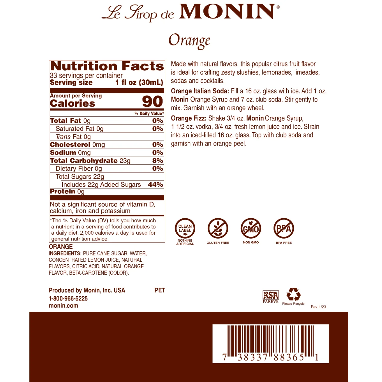 Monin Orange Syrup - Image 2