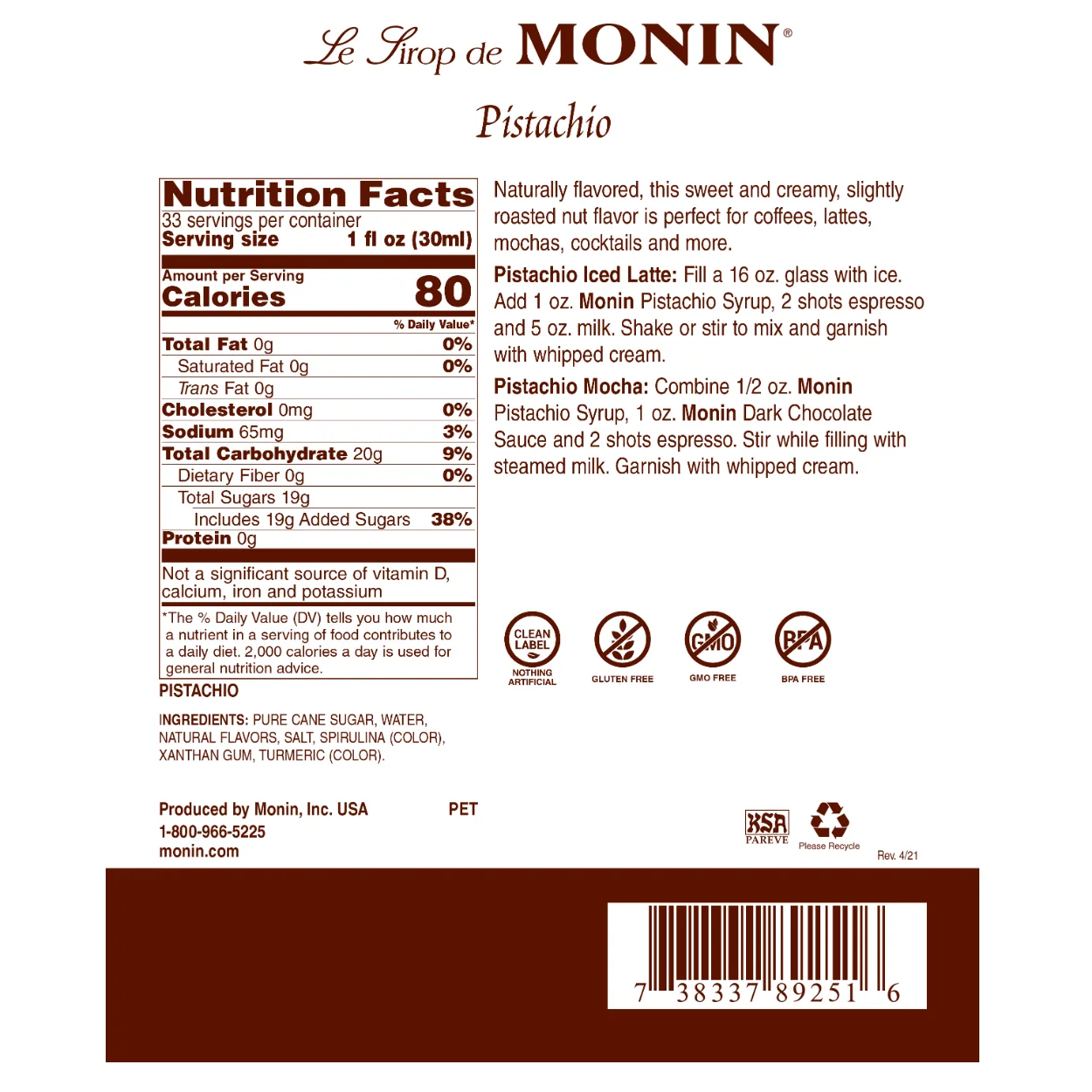 Monin Pistachio Syrup - Image 2