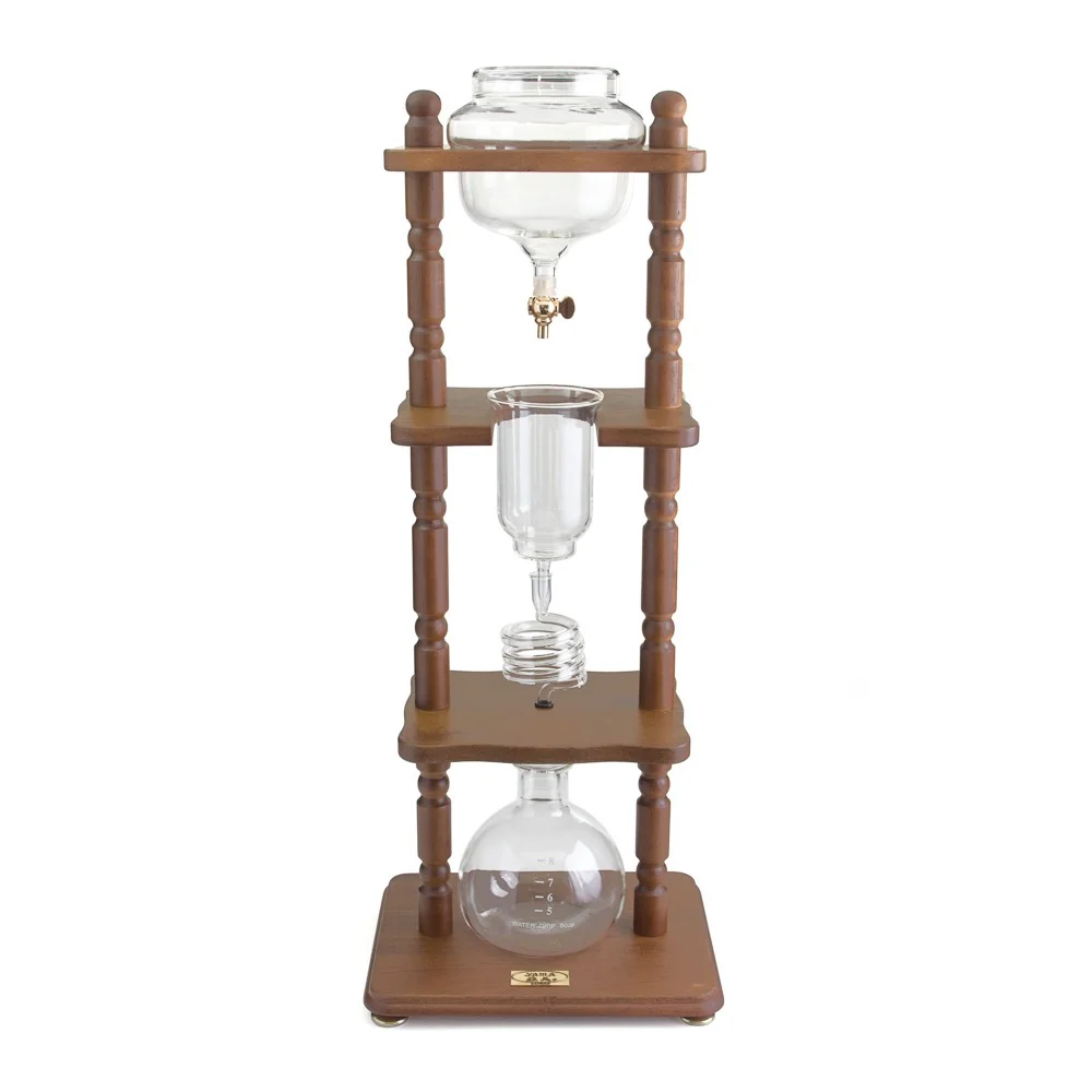 Yama Glass 6-8 Cup Cold Drip Maker Curved Brown Wood Frame - Image 3