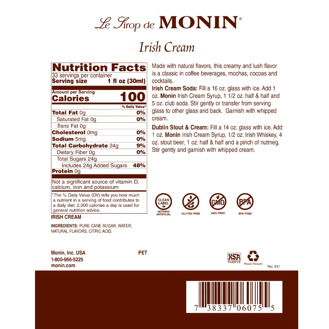 Monin Irish Cream Syrup - Image 2