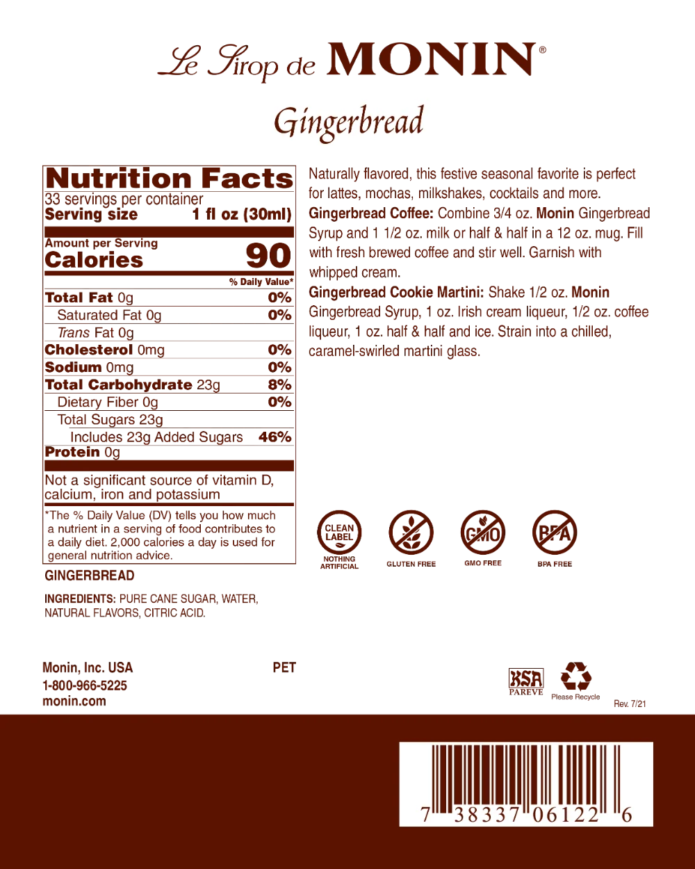 Monin Gingerbread Syrup - Image 2